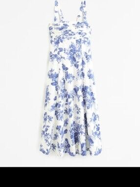 NWT $120 Abercrombie & Fitch Emerson Blue White Midi Dress XS Tall